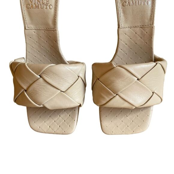 NEW Vince Camuto Brelanie Woven Strap Mule Heels Size 5.5 Slides Sandals in Bone - Picture 9 of 15